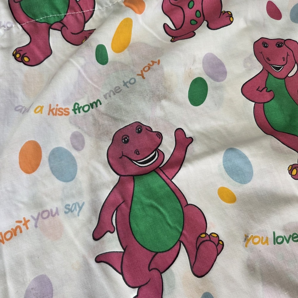 Vintage Barney TWIN Flat Sheet 1992 Lyons Group 90s Purple Dinosaur - Picture 3 of 6